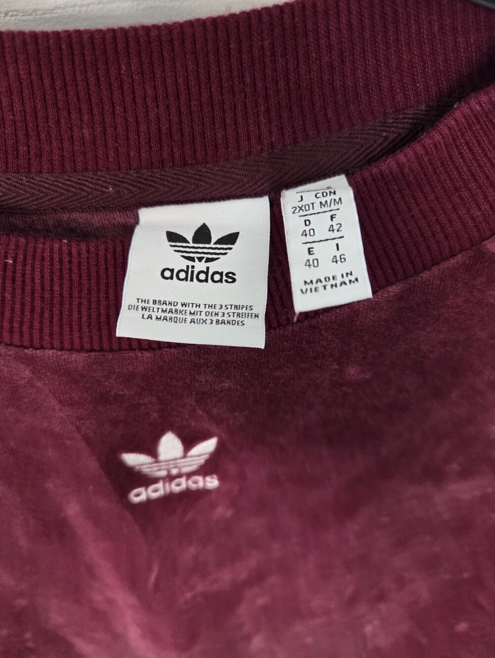 Adidas Originals Burgundy Velour Tracksuit Set Y2K 3 Stripe Jacket Pants M - Picture 4 of 16